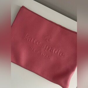 Kate Spade New York Pebbled Leather Zip Pouch Clutch – Bright Pink Makeup Bag